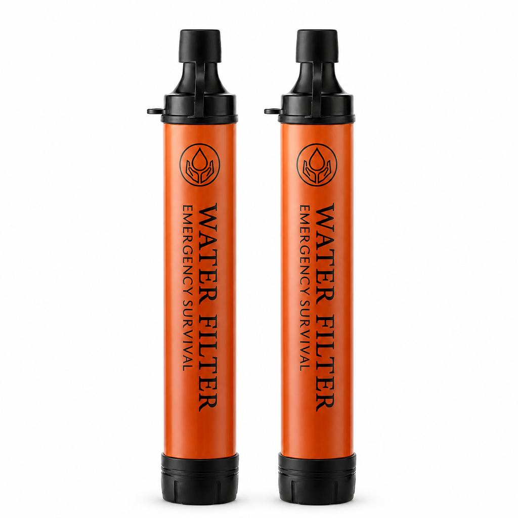 SpringHold Survival Straw 2-Pack — two orange filter straws on white background
